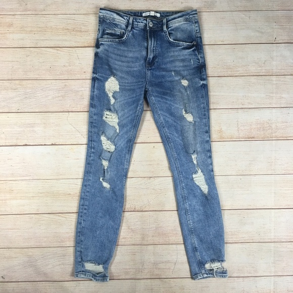 Zara Denim - Zara Distressed Mid Rise Skinny Jeans